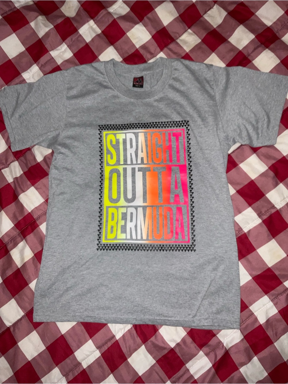 Vintage Y2K Straight Outta Bermuda Souvenir Tee - Heather Grey - Size L - Front
